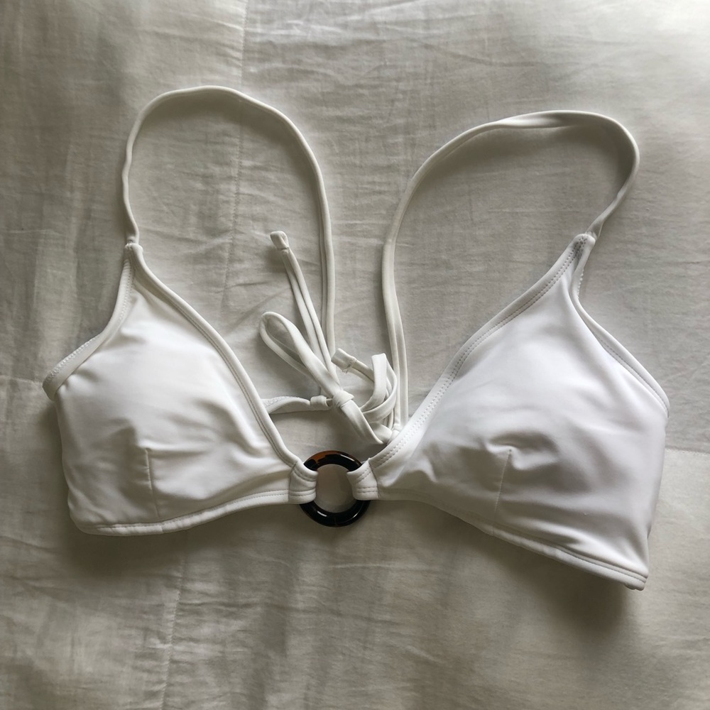 White Bikini Top with Turtle Print Circle in Middle